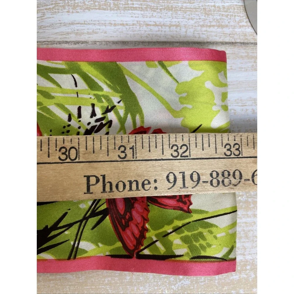 Talbots 100% Silk  Pink & Green Floral & Butterflies Scarf 66” X 4” *NWT